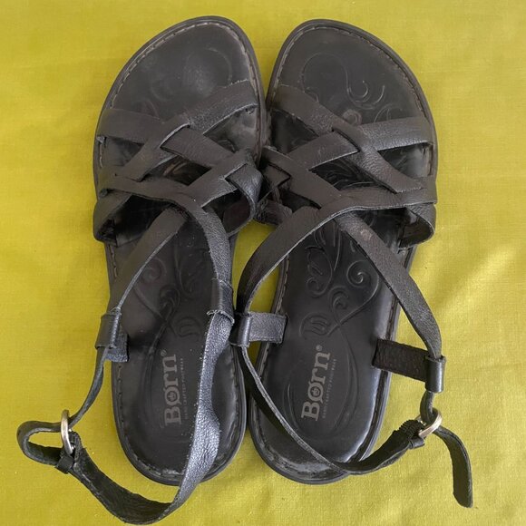 Born Womens Eryka Black Leather Strappy Sandals Size 9 - Picture 2 of 11